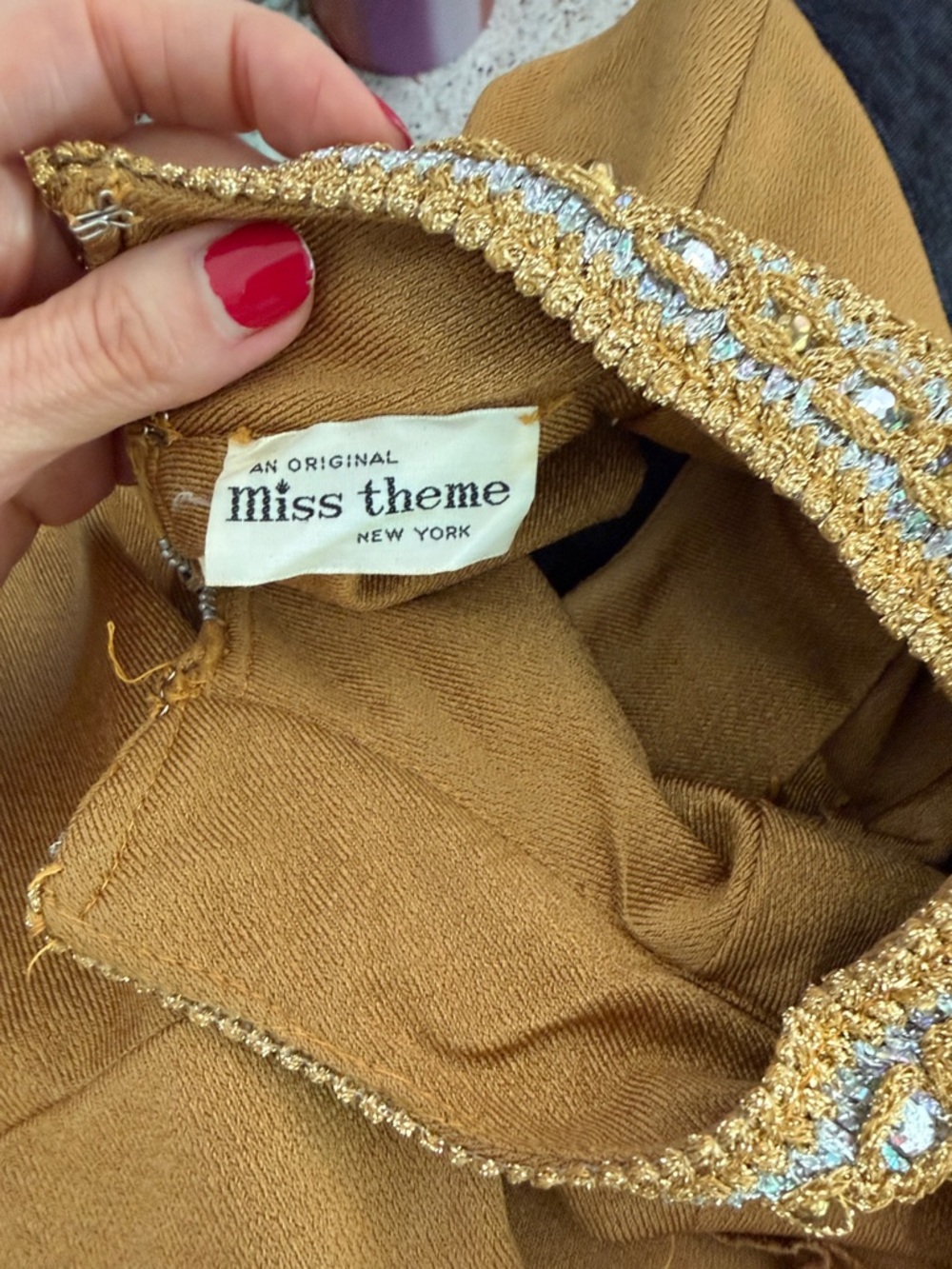 Vintage Miss Theme New York gold 60’s Palm Royal mini party cocktail dress 6 - Picture 5 of 11